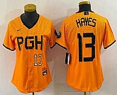 Women's Pittsburgh Pirates #13 KeBryan Hayes Number Yellow 2023 City Connect Stitched Jersey,baseball caps,new era cap wholesale,wholesale hats